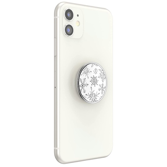 POPSOCKET White Silver Snowflake PREMIUM Metal Universal Pop Grip Phone Stand - Picture 5 of 10